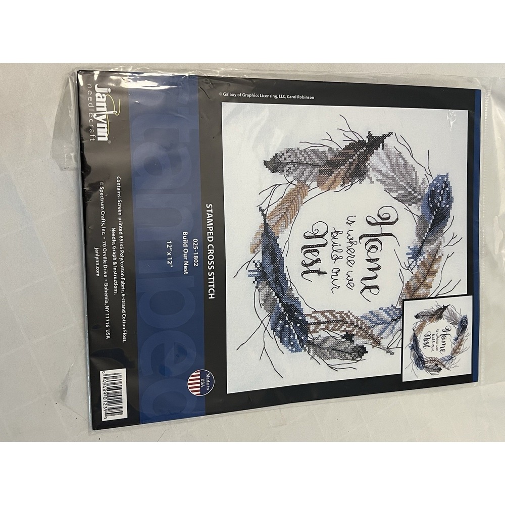 Janlynn Stamped Cross Stitch Kit 12"X12" Build Our Nest-Stitched 049489012395